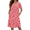 image:imageEkouaer Zipper Robes for Women Short Knit Bathrobes Lightweight Knee Length Housecoat with Pockets Nightgown S3XLPink Strawberry