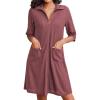 image:imageEkouaer Zipper Robes for Women Waffle Knit Bathrobes Short Lightweight Knee Length Loungewear with Pockets SXXLPurplish Red