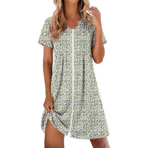 image:imageEKOUAER Women Zipper Robes Short Bathrobe Lightweight Mumu Duster House Coat with Pockets Soft Moo Moo NightgownFlora White