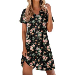 image:imageEKOUAER Women Zipper Robes Short Bathrobe Lightweight Mumu Duster House Coat with Pockets Soft Moo Moo NightgownFloral Black a