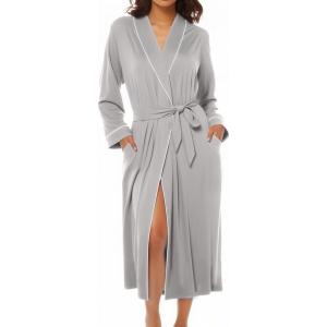 image:imageEkouaer Kimono Robes for Women Long Lightweight Knit Bathrobe Shawl Soft Sleepwear Casual Ladies Loungewear SXXLLight Gray