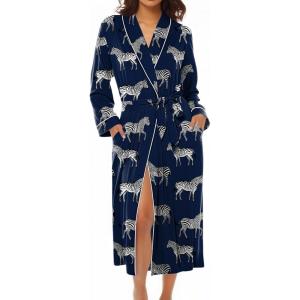 image:imageEkouaer Kimono Robes for Women Long Lightweight Knit Bathrobe Shawl Soft Sleepwear Casual Ladies Loungewear SXXLNavy With Zebra Print