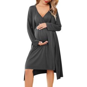 image:imageEkouaer Maternity Nursing Gown and Robe Set Labor Delivery Nursing Nightgowns for Breastfeeding Pregnancy ClothesDarkgrey