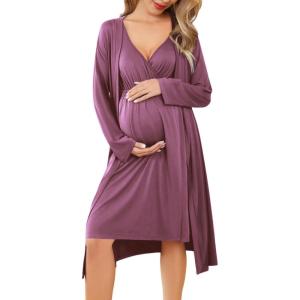 image:imageEkouaer Maternity Nursing Gown and Robe Set Labor Delivery Nursing Nightgowns for Breastfeeding Pregnancy ClothesGray Purple