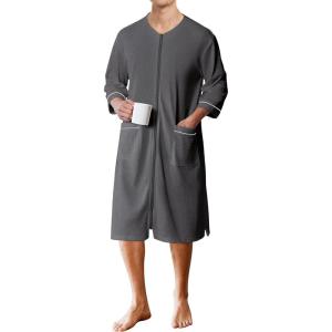 image:imageEkouaer Mens Robes Lightweight Zipper House Coat Short Bathrobes Soft Sleepwear with Pockets S3XLDark Grey
