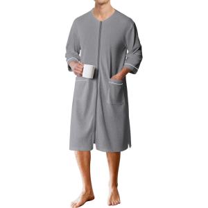 image:imageEkouaer Mens Robes Lightweight Zipper House Coat Short Bathrobes Soft Sleepwear with Pockets S3XLLight Grey