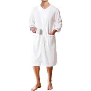 image:imageEkouaer Mens Robes Lightweight Zipper House Coat Short Bathrobes Soft Sleepwear with Pockets S3XLWhite