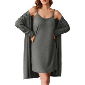 image:imageEkouaer Robe Sets for Women 2 Pieces Nightgown Long Sleeves Bathrobe Soft Sleepwear 2025 S2XLDark Gray