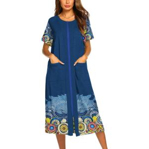 image:imageEkouaer Robes For Women Zipper Front Bathrobe Short Sleeve House Coat Long Nightgown With Pockets Soft LoungewearPat10