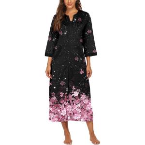 image:imageEkouaer Robes for Women 34 Sleeves Zipper Robe Zip Front Housecoat with Pockets