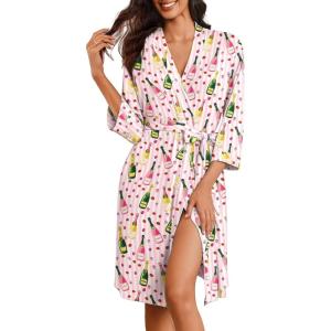 image:imageEkouaer Robes for Women Knee Length Bathrobe Lightweight Kimono Robe 34 Sleeve Loungewear Soft Sleepwear with Pockets SXXLStriped Wine Bottle