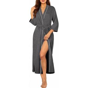 image:imageEkouaer Robes for Women Long Knit Bathrobe Lightweight 34 Sleeves Kimono Robe Soft Sleepwear with Pockets SXXLDeep Gray