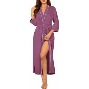 image:imageEkouaer Robes for Women Long Knit Bathrobe Lightweight 34 Sleeves Kimono Robe Soft Sleepwear with Pockets SXXLPurple Red