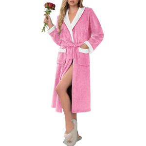 image:imageEkouaer Robes for Women Soft Long Bathrobe Lightweight Fleece Shawl Collar Spa Robe Cozy Sleepwear with Pockets SXXLPeach Pink