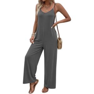 image:imageEkouaer Women Jumpsuits Casual Boho Overalls Sleeveless Spaghetti Strap Long Pants Romper with PocketsDark Grey