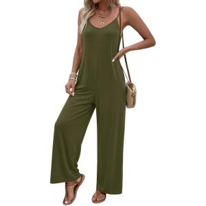 image:imageEkouaer Women Jumpsuits Casual Boho Overalls Sleeveless Spaghetti Strap Long Pants Romper with PocketsGreen