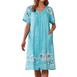 image:imageEkouaer Women Robe Zipper Front Mumu Duster Robes Zip Up Housecoat Soft Sleepwear with PocketsA Green Floral