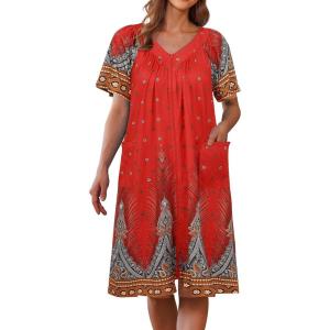 image:imageEkouaer Women Robe Zipper Front Mumu Duster Robes Zip Up Housecoat Soft Sleepwear with PocketsFeather Red