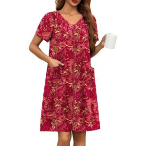image:imageEkouaer Women Robe Zipper Front Mumu Duster Robes Zip Up Housecoat Soft Sleepwear with PocketsRed Floral