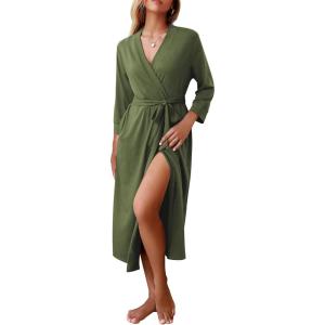 image:imageEkouaer Women Robes Long Knit Bathrobe Lightweight Soft Kimono Robes Casual Ladies Loungewear with PocketsArmy Green