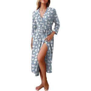 image:imageEkouaer Women Robes Long Knit Bathrobe Lightweight Soft Kimono Robes Casual Ladies Loungewear with PocketsGrey Cat