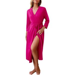 image:imageEkouaer Women Robes Long Knit Bathrobe Lightweight Soft Kimono Robes Casual Ladies Loungewear with PocketsHot Pink