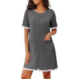 image:imageEkouaer Women Zip Up Robe Lightweight Housecoats with Pockets Knee Length Short Bathrobes Soft Nightgown S3XLDark Gray