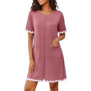 image:imageEkouaer Women Zip Up Robe Lightweight Housecoats with Pockets Knee Length Short Bathrobes Soft Nightgown S3XLGray Purple