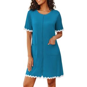 image:imageEkouaer Women Zip Up Robe Lightweight Housecoats with Pockets Knee Length Short Bathrobes Soft Nightgown S3XLLake Blue