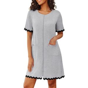 image:imageEkouaer Women Zip Up Robe Lightweight Housecoats with Pockets Knee Length Short Bathrobes Soft Nightgown S3XLLight Gray
