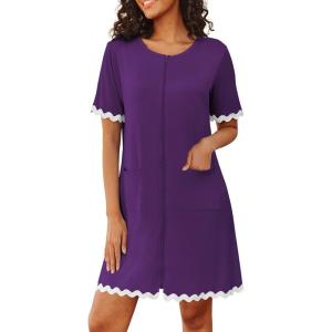 image:imageEkouaer Women Zip Up Robe Lightweight Housecoats with Pockets Knee Length Short Bathrobes Soft Nightgown S3XLPurple
