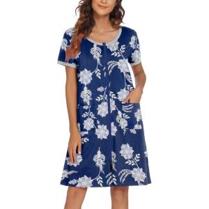image:imageEkouaer Women Zipper Front House Coat Short Sleeves Robe Zip Up Bathrobes Short Nightgown with Pockets S3XLEvening Blue Vines