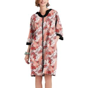 image:imageEkouaer Women Zipper Robe 34 Sleeve Nightgowns Lightweight Short Bathrobe with Pockets S3XLBrown Floral