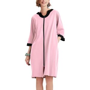 image:imageEkouaer Women Zipper Robe 34 Sleeve Nightgowns Lightweight Short Bathrobe with Pockets S3XLPink