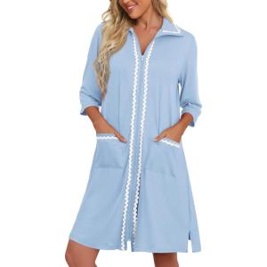 image:imageEkouaer Women Zipper Robe Lightweight House Coat Zipper Front Short Bathrobes Soft Nightgown with Pockets S3XLLight Blue