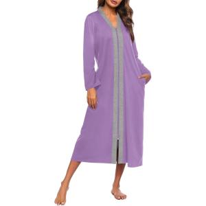 image:imageEkouaer Women Zipper Robe Long Sleeve Loungewear Lightweight Housecoat Full Length Nightgown with PocketsPurple