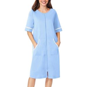 image:imageEkouaer Women Zipper Robe Short Sleeve Duster Housecoat Short Bathrobes Zip Front Nightgown with Pockets S3XLLight Blue