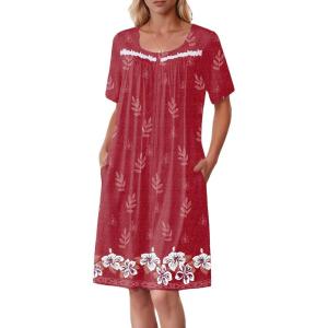 image:imageEkouaer Women Zipper Robe Short Sleeves House Coat Zipper Front Bathrobe Sleepwear with Pockets Housecoat NightgownFloral Red