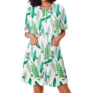 image:imageEkouaer Women Zipper Robes Knit Short Bathrobe Lightweight House Coat with Pockets Soft Nightgown SXXLGreen Leaf