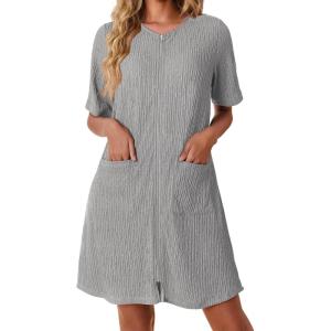 image:imageEkouaer Women Zipper Robes Knit Short Bathrobe Lightweight House Coat with Pockets Soft Nightgown SXXLLight Gray