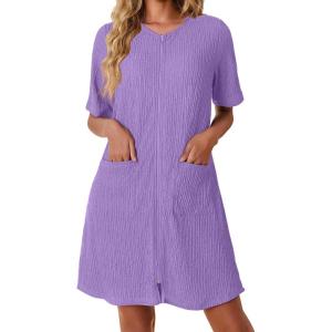image:imageEkouaer Women Zipper Robes Knit Short Bathrobe Lightweight House Coat with Pockets Soft Nightgown SXXLLilac