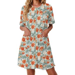 image:imageEkouaer Women Zipper Robes Knit Short Bathrobe Lightweight House Coat with Pockets Soft Nightgown SXXLRed White Floral