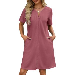 image:imageEkouaer Women Zipper Robes Waffle Short Bathrobe Lightweight House Coat with Pockets Soft Nightgown S3XLGray Purple