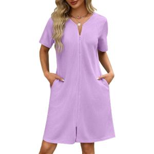 image:imageEkouaer Women Zipper Robes Waffle Short Bathrobe Lightweight House Coat with Pockets Soft Nightgown S3XLLavender