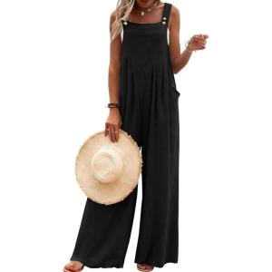 image:imageEkouaer Womens Casual Overalls Loose Wide Leg Jumpsuits Summer Boho Floral Printed Baggy Rompers with PocketsBlack