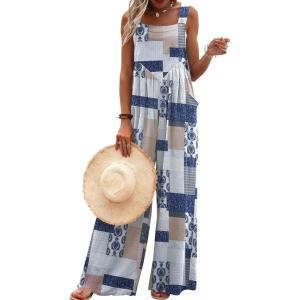image:imageEkouaer Womens Casual Overalls Loose Wide Leg Jumpsuits Summer Boho Floral Printed Baggy Rompers with PocketsGrey Boho Print