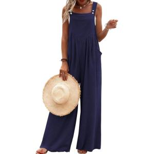 image:imageEkouaer Womens Casual Overalls Loose Wide Leg Jumpsuits Summer Boho Floral Printed Baggy Rompers with PocketsNavy Blue