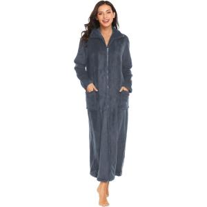 image:imageEkouaer Womens Flannel Robe Zipper Front Robes Full Length BathrobeSXXLDark Grey