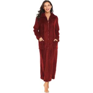 image:imageEkouaer Womens Flannel Robe Zipper Front Robes Full Length BathrobeSXXLDark Red
