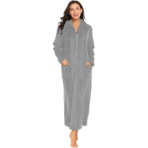 image:imageEkouaer Womens Flannel Robe Zipper Front Robes Full Length BathrobeSXXLGrey